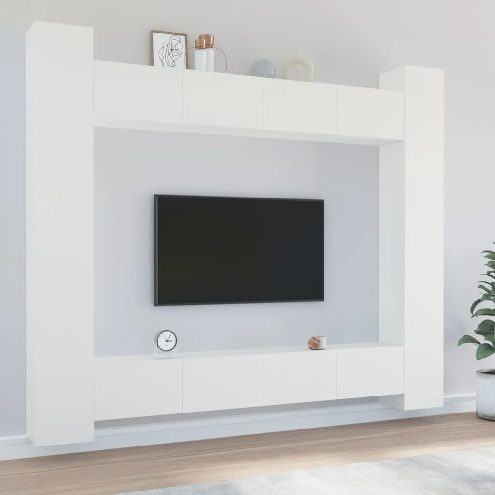 vidaXL Conjunto móveis de TV 8 pcs madeira processada branco