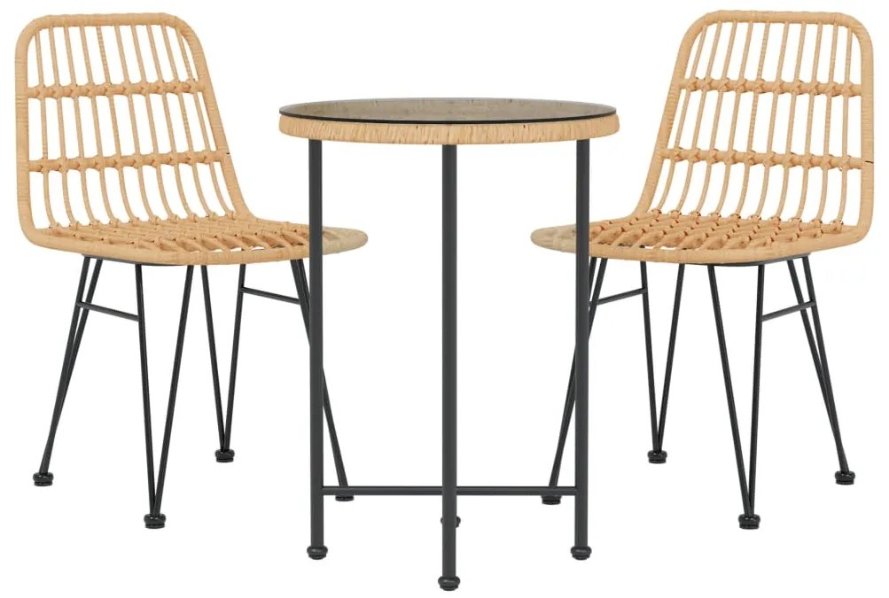 3 pcs conjunto de jantar para jardim vime PE