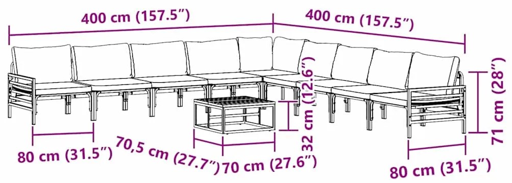 Conjunto de Sofá de Jardim 10 pcs Cinzento-escuro Aço