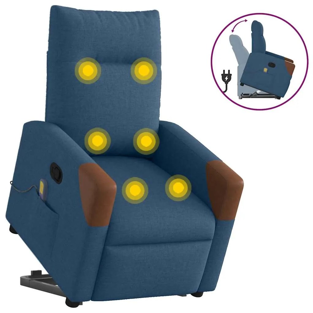 vidaXL Poltrona reclinável elevatória de massagens tecido azul