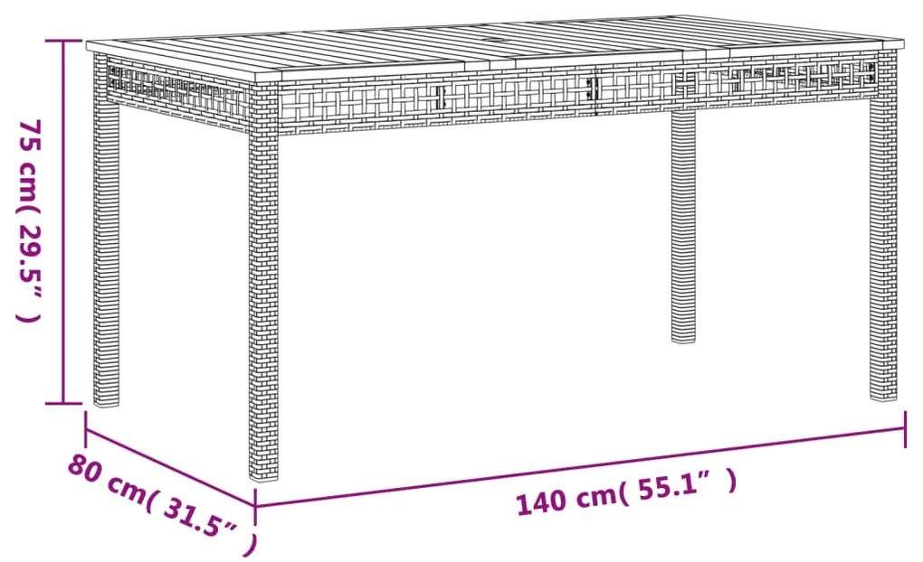 7 pcs conjunto de jantar p/ jardim com almofadões vime PE bege