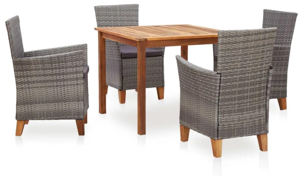 46000 vidaXL 5 pcs conjunto jantar vime PE madeira acácia maciça cinzento