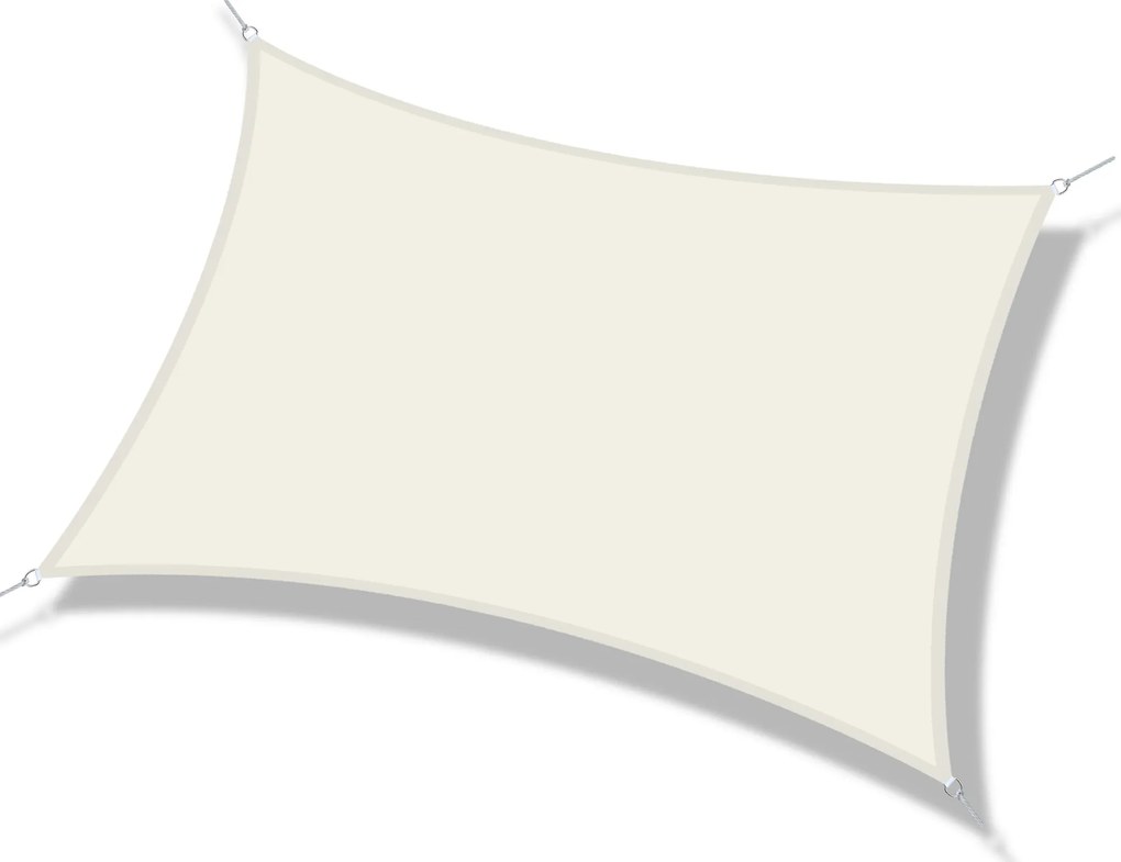 Outsunny Vela de Sombra Retangular 4x6 m Toldo Vela de Poliéster com Proteção UV Aneis em Forma de D e Cordas para Jardim Pátio Piscina Creme