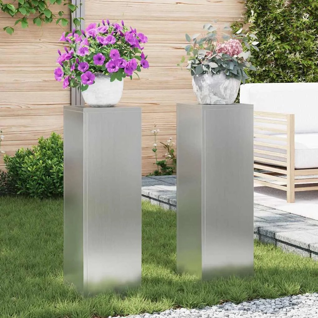 Suportes de Plantas para Exterior Pilar 2 pcs 24x24x75 cm Aço Galvaniz
