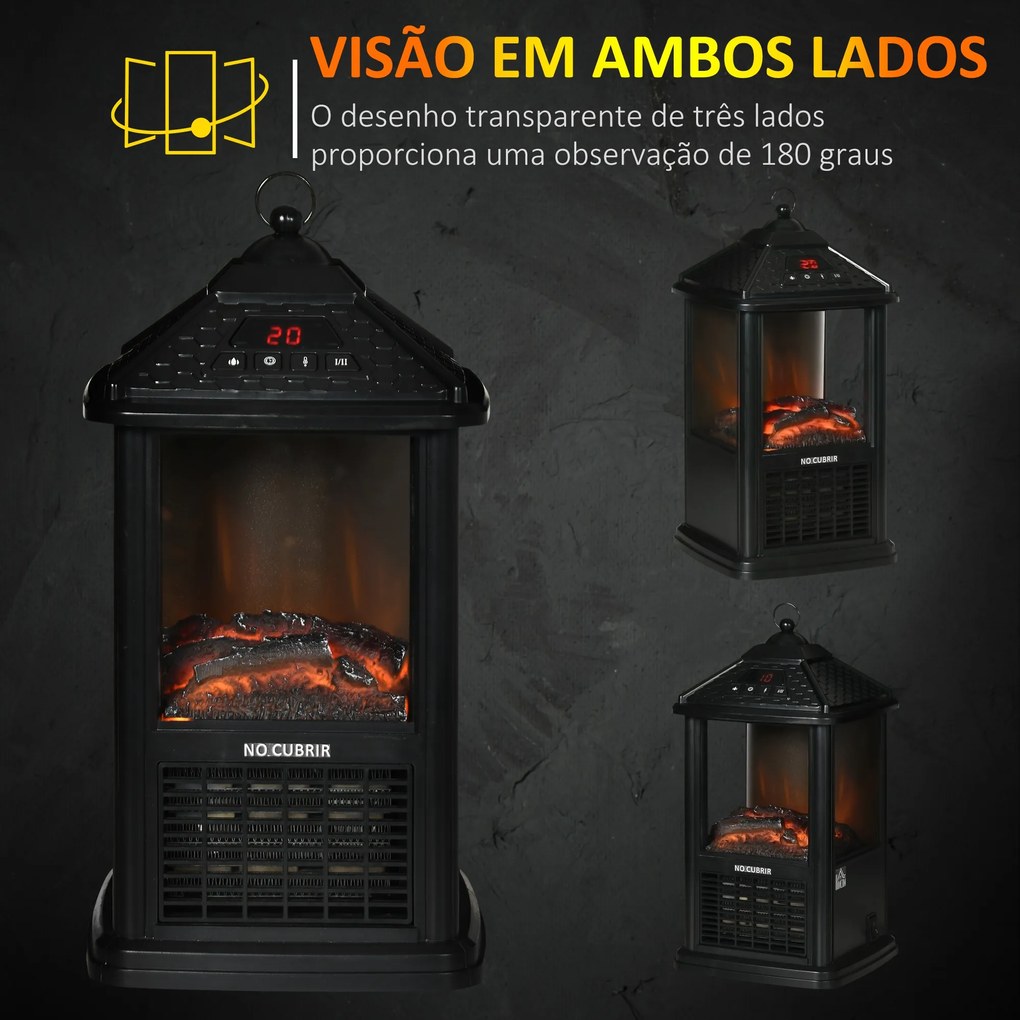 Lareira Elétrica 700W/1000W Lareira Elétrica com Chama Realista Ecrã LED Controlo Remoto e Proteção Contra Superaquecimento até 15 m² 16x16x31c