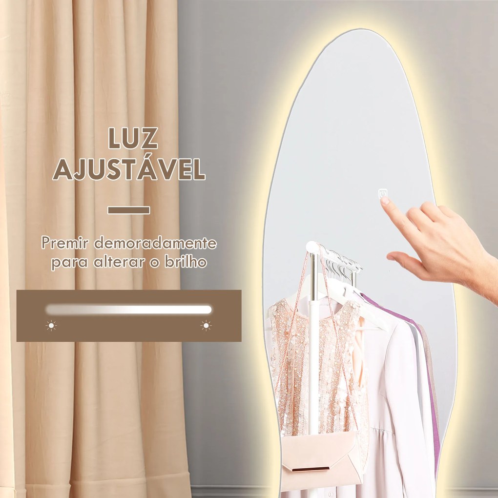Espelho de Pé com Luzes LED 40x120 cm Espelho de Parede com Iluminação em 3 Cores Função de Memória e Controlo Tátil Transparente