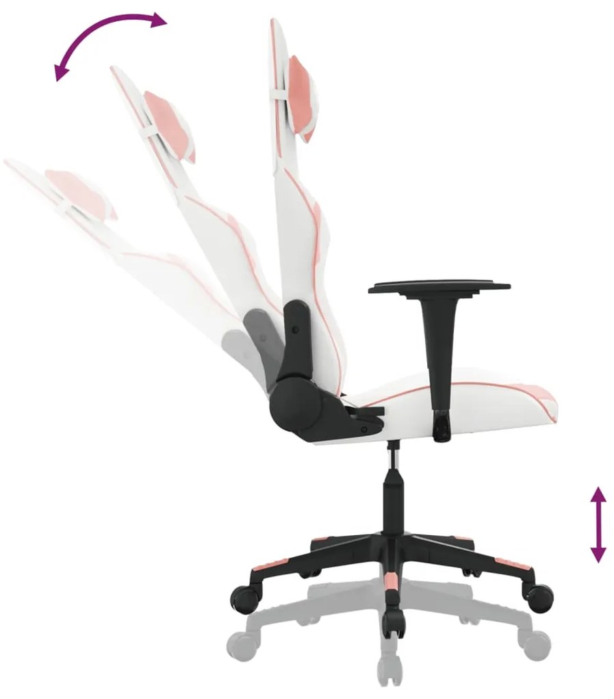 Cadeira gaming massagens couro artificial branco e rosa