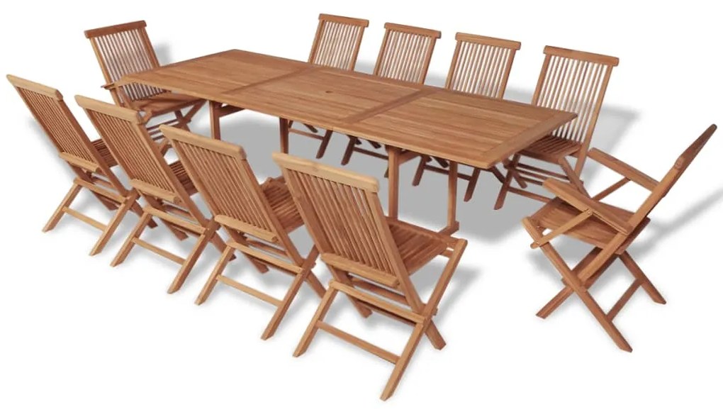vidaXL 11 pcs conjunto jantar jardim c/ cadeiras dobráveis teca maciça