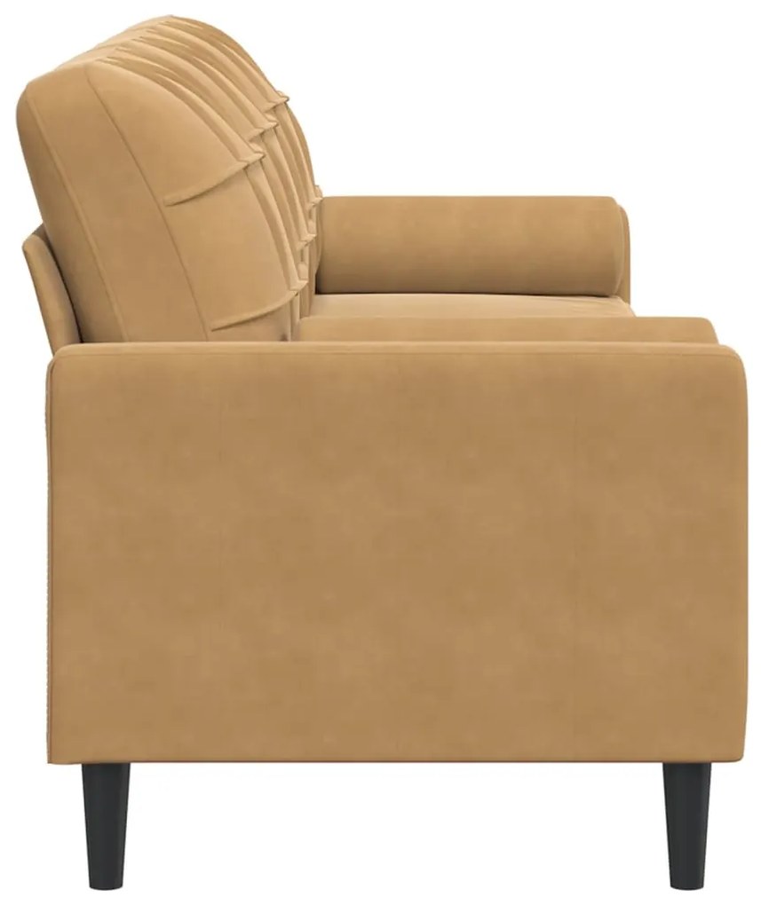Sofá 3 lugares c/ almofadas decorativas 210 cm veludo castanho