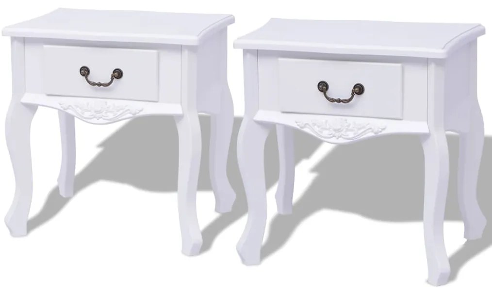 Mesas de cabeceira, 2 pcs, MDF, branco