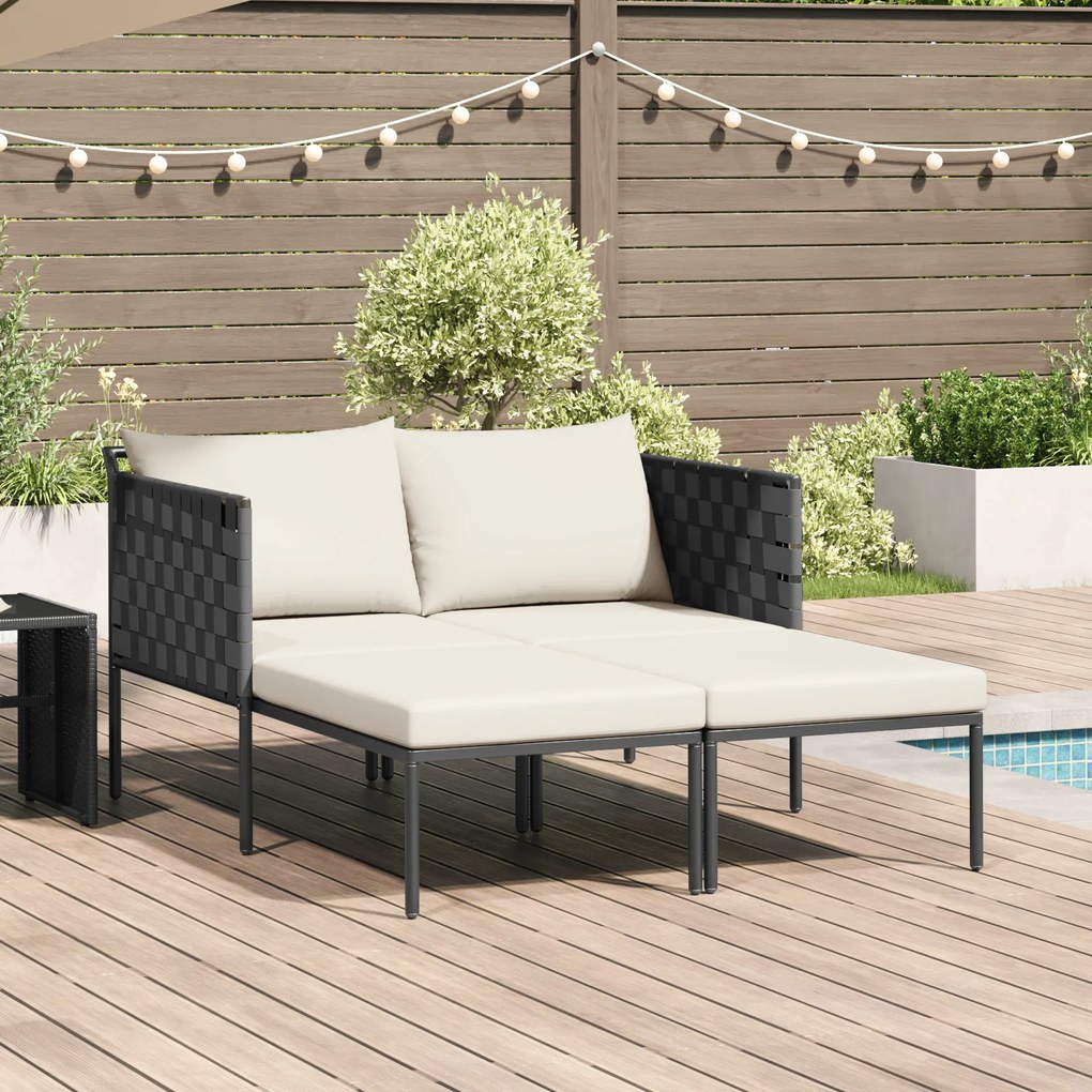 Espreguiçadeira vidaXL com almofadas para 2 pessoas Antacita 115x153x69,5 cm Aço