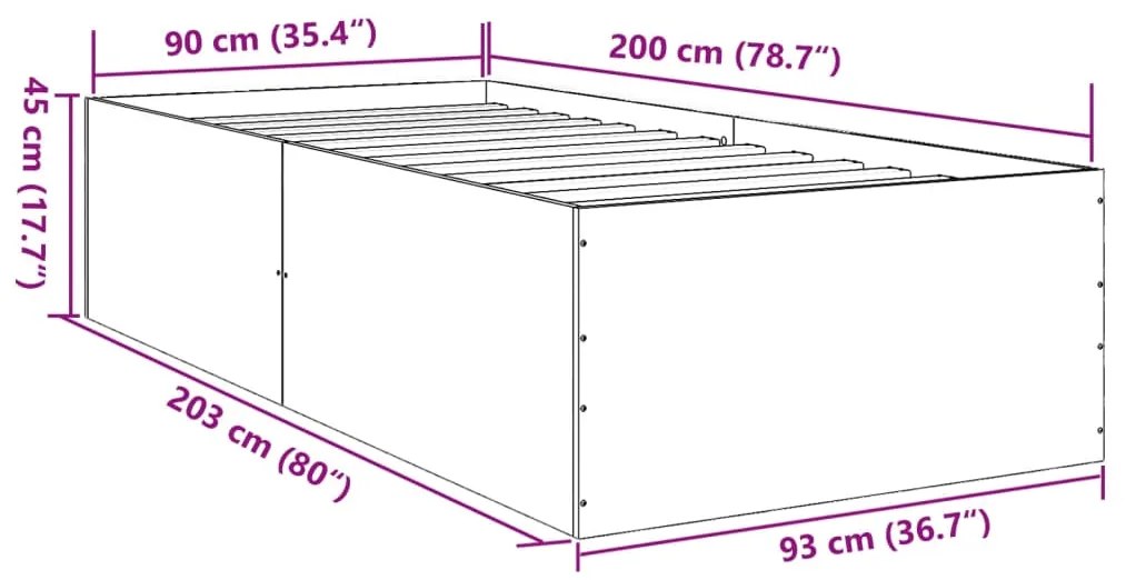 Estrutura de cama 90x200 cm derivados de madeira branco