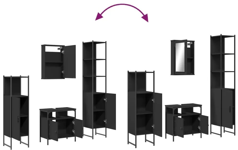 4 pcs conjunto móveis casa de banho derivados de madeira preto