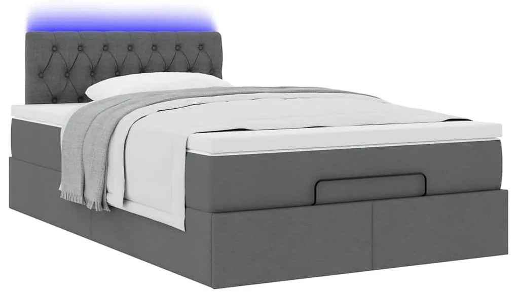 Cama otomana com colchão&LEDs 120x200 cm tecido cinzento escuro