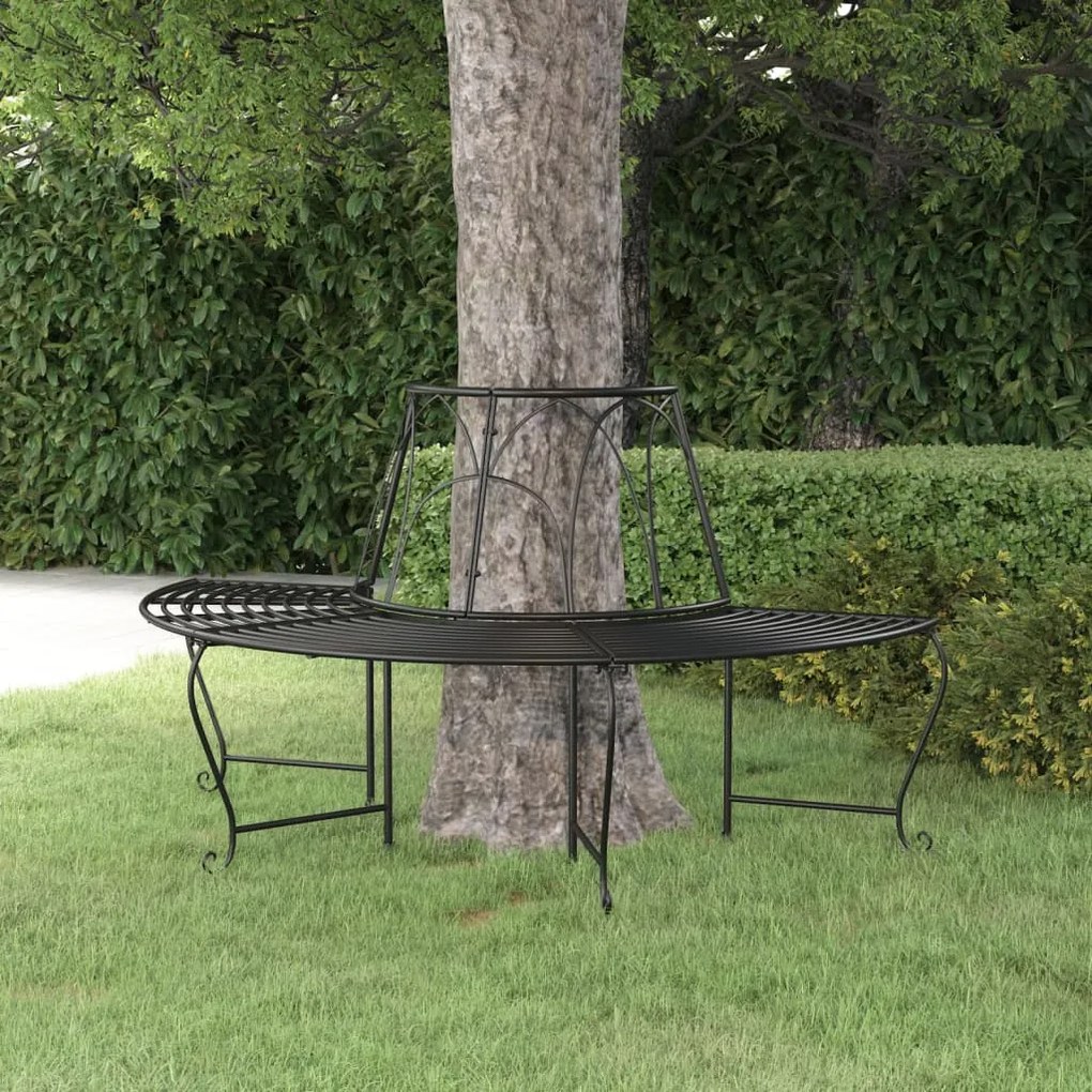 318825 vidaXL Banco para árvore semicircular Ø159 cm aço preto