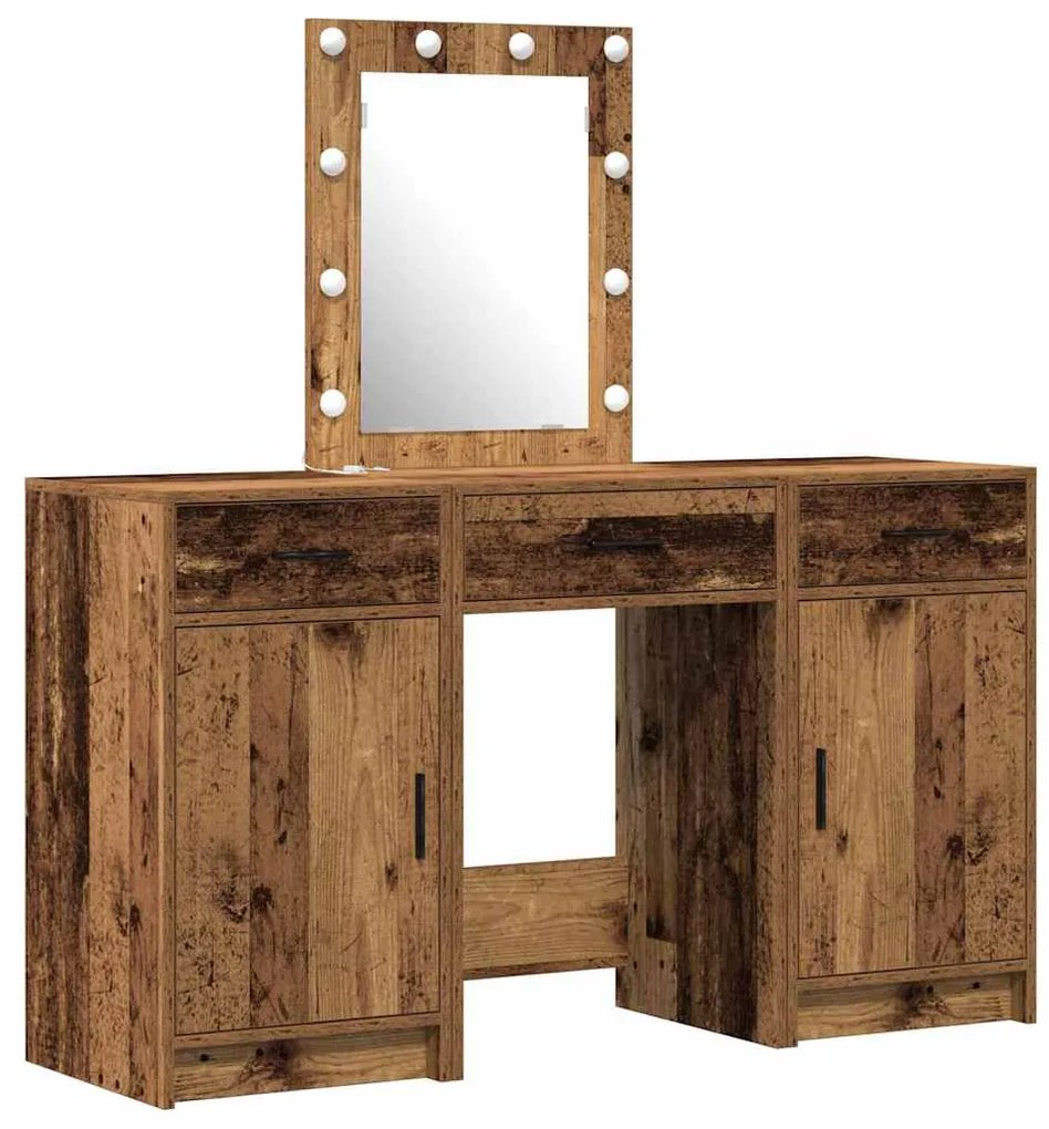 Conjunto de Mesa de Cômoda de 3 Peças com LED em Madeira de Engenharia
