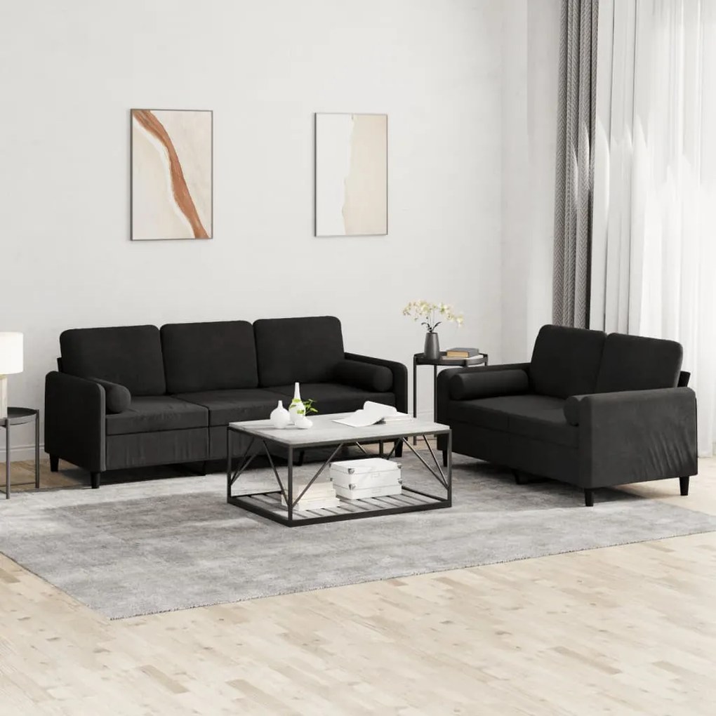 vidaXL 2 pcs conjunto de sofás com almofadas veludo preto