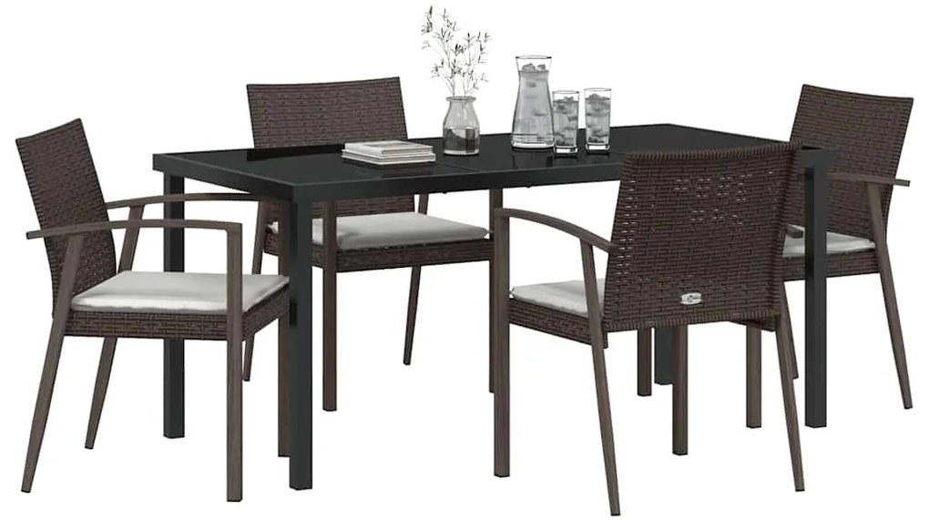 Conjunto de Jantar de Jardim com 5 Peças e Almofadas - Castanho em Pol