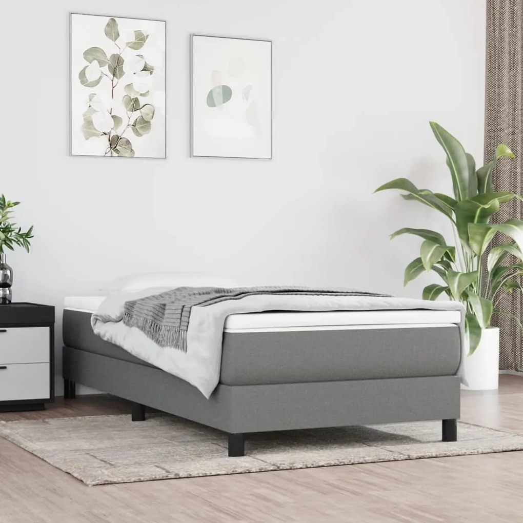 3120477 vidaXL Estrutura de cama com molas 90x190 cm tecido cinzento-escuro