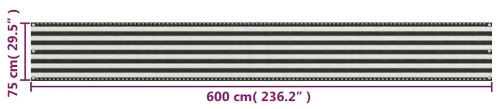 Tela varanda HDPE 75x600 cm antracite e branco
