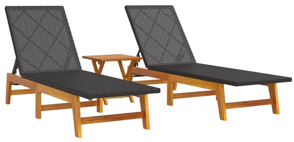 3 pcs conjunto lounge para jardim vime PE e acácia maciça