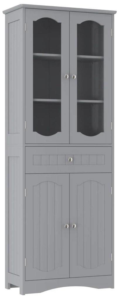 Armário de casa de banho independente alto com 4 portas e gaveta 60 x 30 x 160 cm cinzento