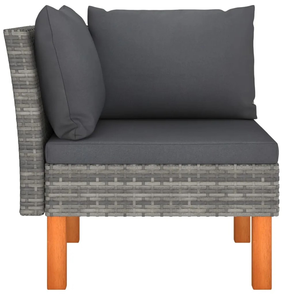 3 pcs conj. lounge jardim vime PE e madeira de eucalipto maciça