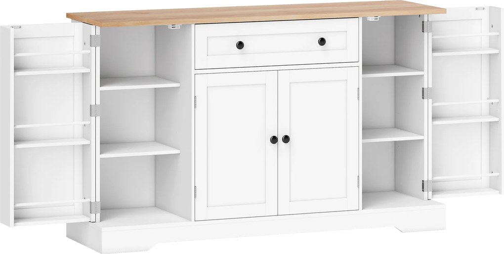 HOMCOM Aparador de Cozinha com Gaveta Prateleiras nas Portas Prateleiras Ajustáveis Bar de Café 138x40x83,5 cm Branco | Aosom Portugal