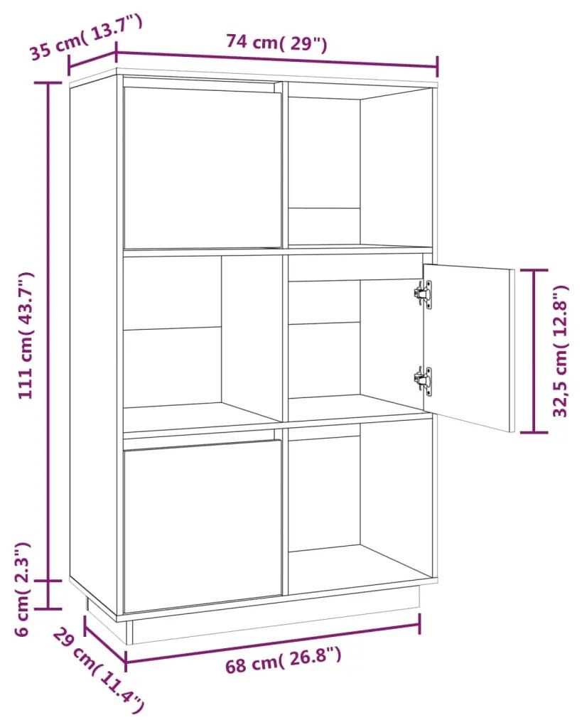 Aparador alto 74x35x117 cm pinho maciço