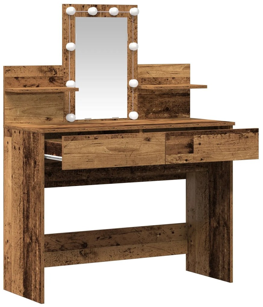 Mesa de Maquiagem com Espelho e Luzes LED Madeira Velha Madeira Recons