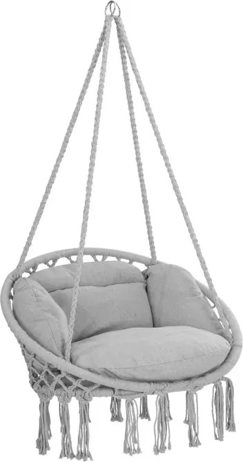 Cadeira suspensa 80x60x140cm redonda com almofadas cinzenta clara