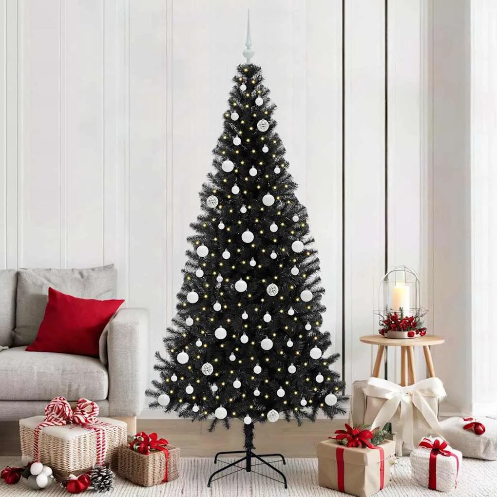 vidaXL Árvore de Natal com 300 LEDs com suporte Preto 210 cm PVC