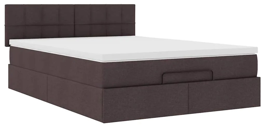Cama otomana com colchão 140x190 cm tecido castanho escuro