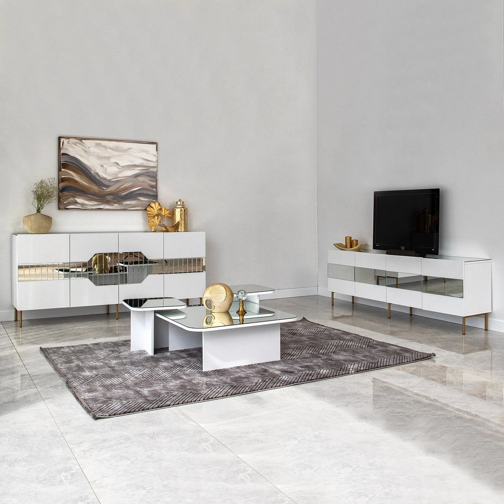 Console Milan – Branco/Dourado – 180 x 80 x 40 cm