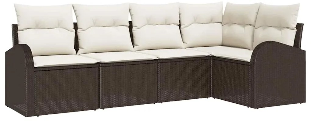 Conjunto de Sofás de 5 Peças para Jardim com Almofadas Castanho Vime P