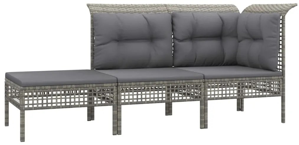 11 pcs conjunto lounge de jardim c/ almofadões vime PE cinzento