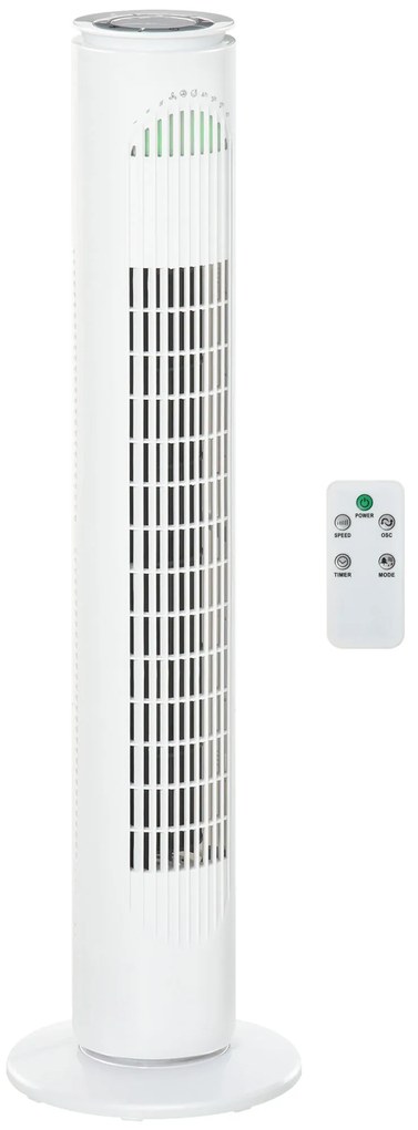 HOMCOM Ventoinha de Coluna com Temporizador de até 10h Oscilação 70° 3 Velocidades e 3 Modos 45W Ø22x77 cm Branco