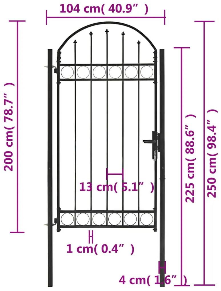 Portão para cerca com topo arqueado 100x250 cm aço preto