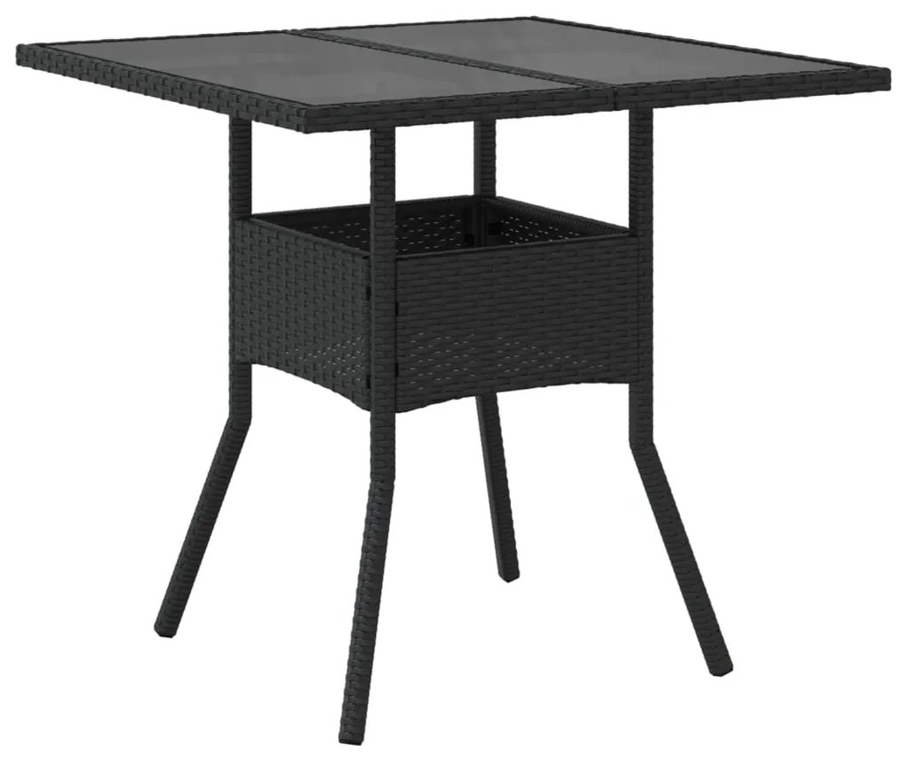 Mesa de jardim com tampo de vidro 80x80x75 cm vime PE preto