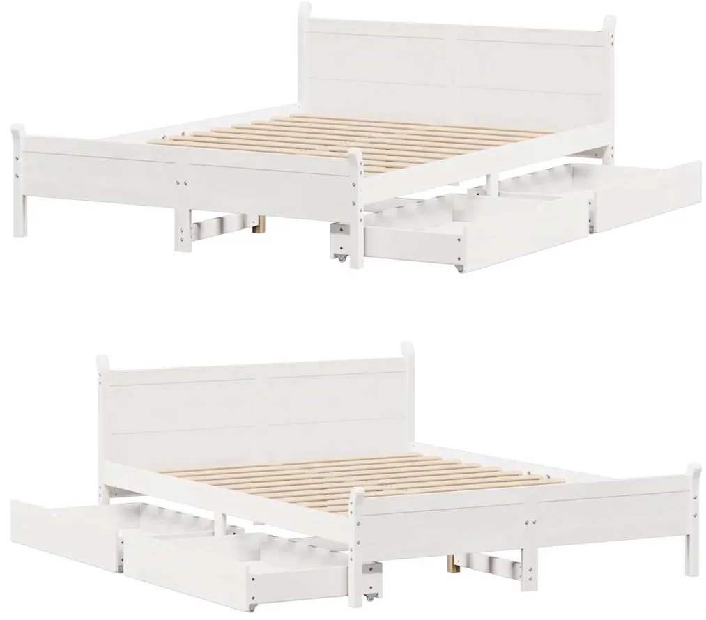 Cama sem colchão 140x190 cm madeira de pinho maciça branco