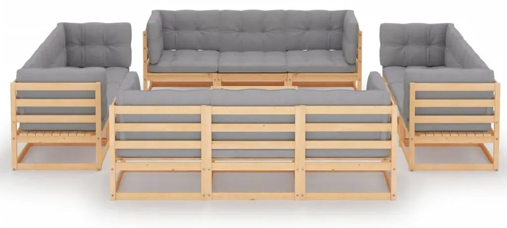 13 pcs conjunto lounge de jardim c/ almofadões pinho maciço