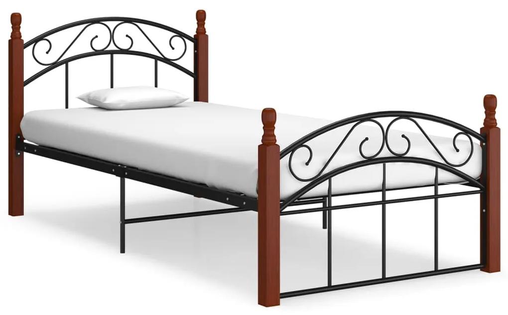 324918 vidaXL Estrutura de cama 90x200 cm metal/madeira carvalho maciça preto