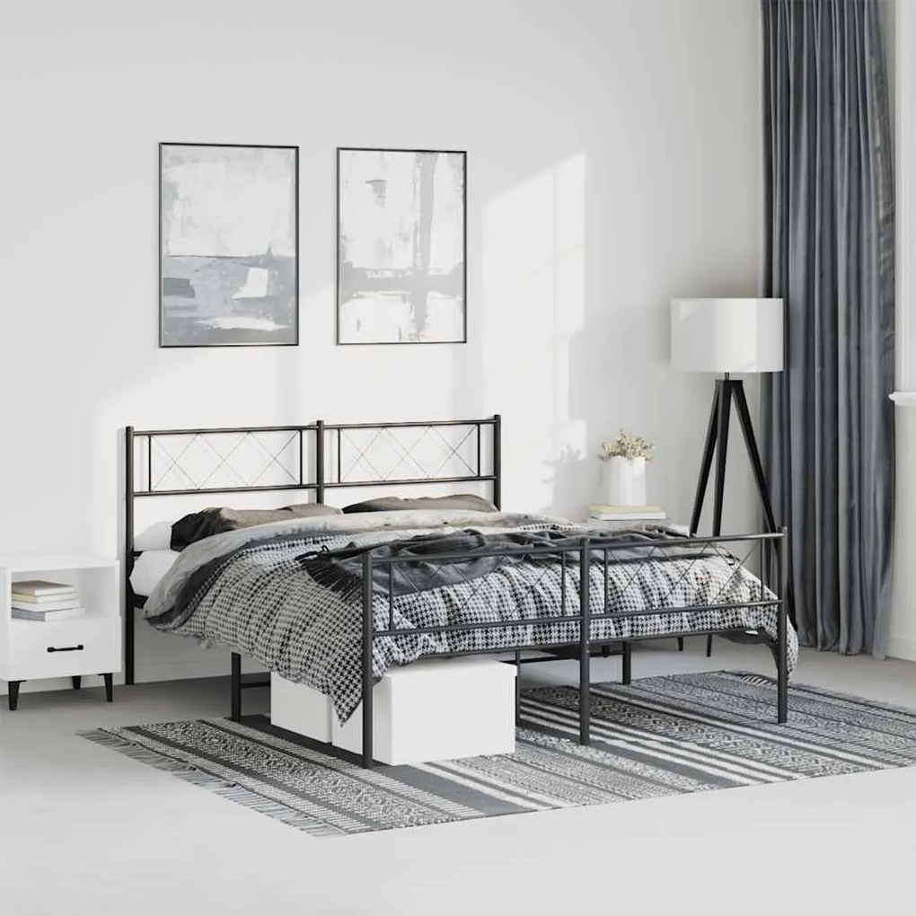 Estrutura de cama com cabeceira e pés 135x190 cm metal preto