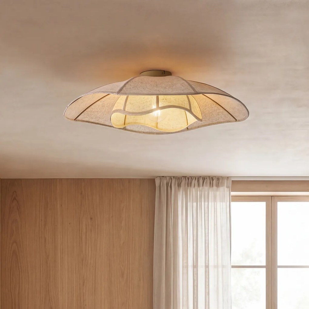 Plafon de teto Japandi em tecido bege 70cm - Haru