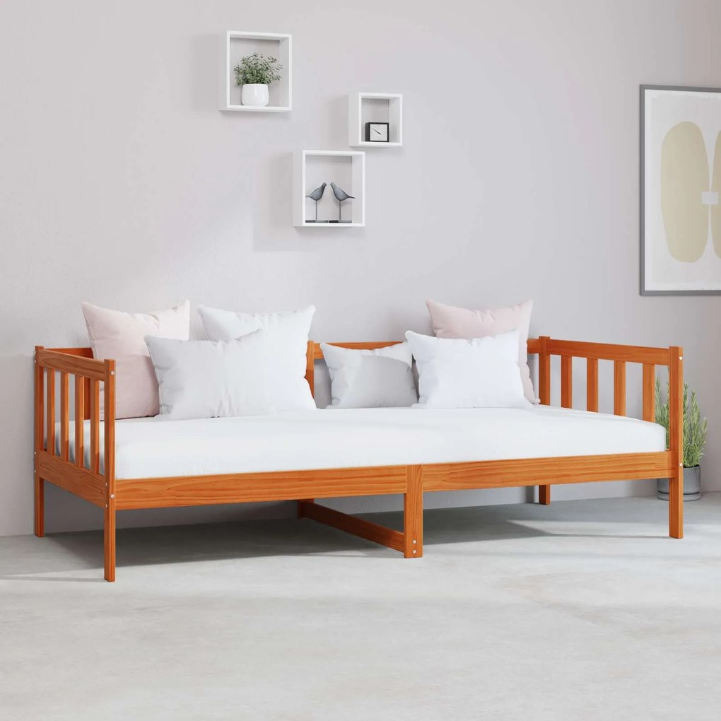 vidaXL Cama de Dia com colchão Marrom Cera e Branco 90 x 200 cm