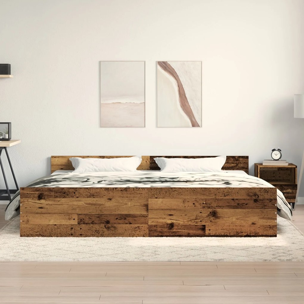 Cama vidaXL Madeira Velha 200x200 cm Painel de Madeira