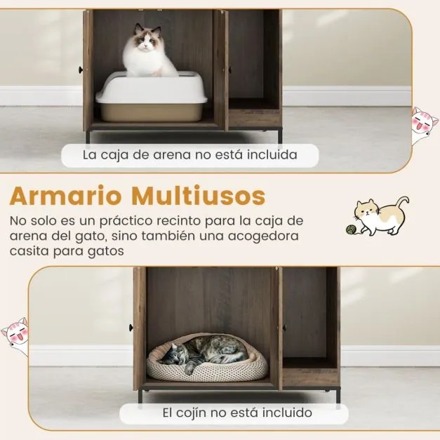 Móvel para caixa areia de gatos 78 x 51 x 137 cm com prateleiras (CAIXA AREIA E ALMOFADA NÃO INCLUIDOS), ganchos e prancheta para arranhar Castanho.