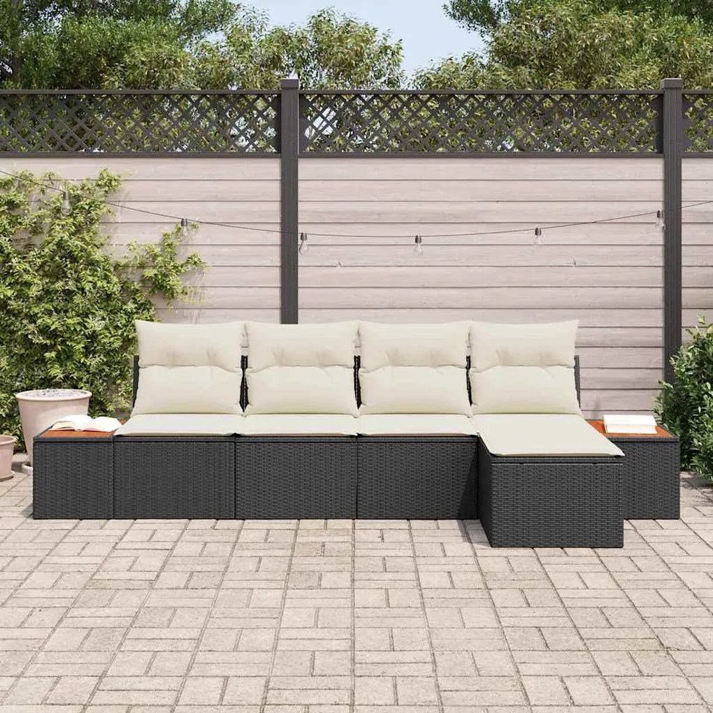 Conjunto de Sofá de Jardim em 5 Peças com Almofadas Rattan Poly Preto