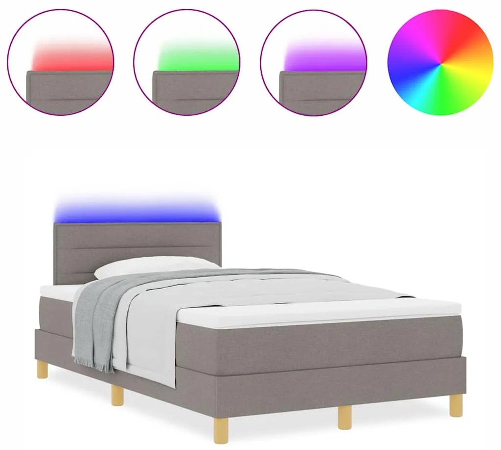 Cama Box Spring com Colchão e LED Taupe 120x200 cm Tecido