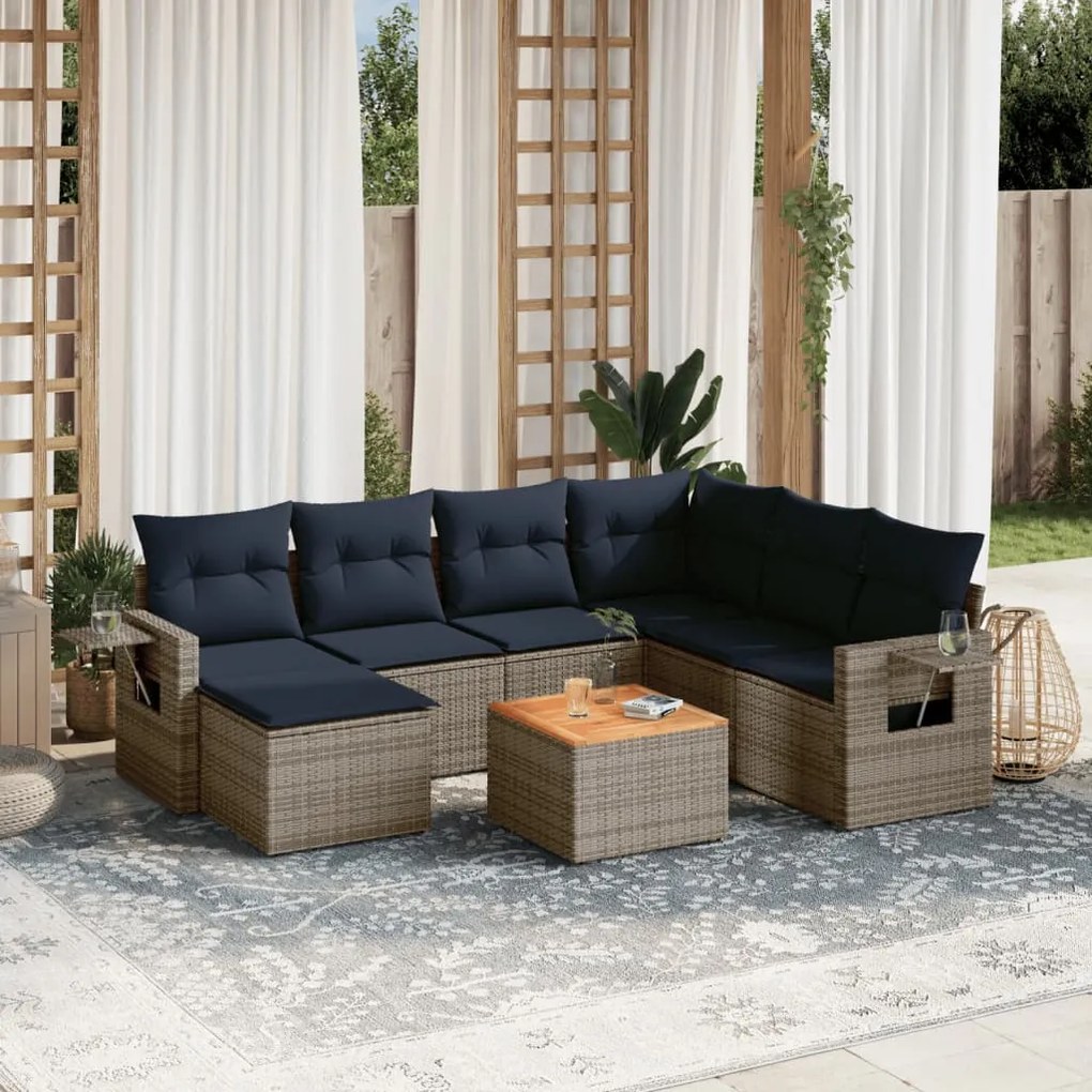 vidaXL 8 pcs conjunto sofás p/ jardim c/ almofadões vime PE cinzento
